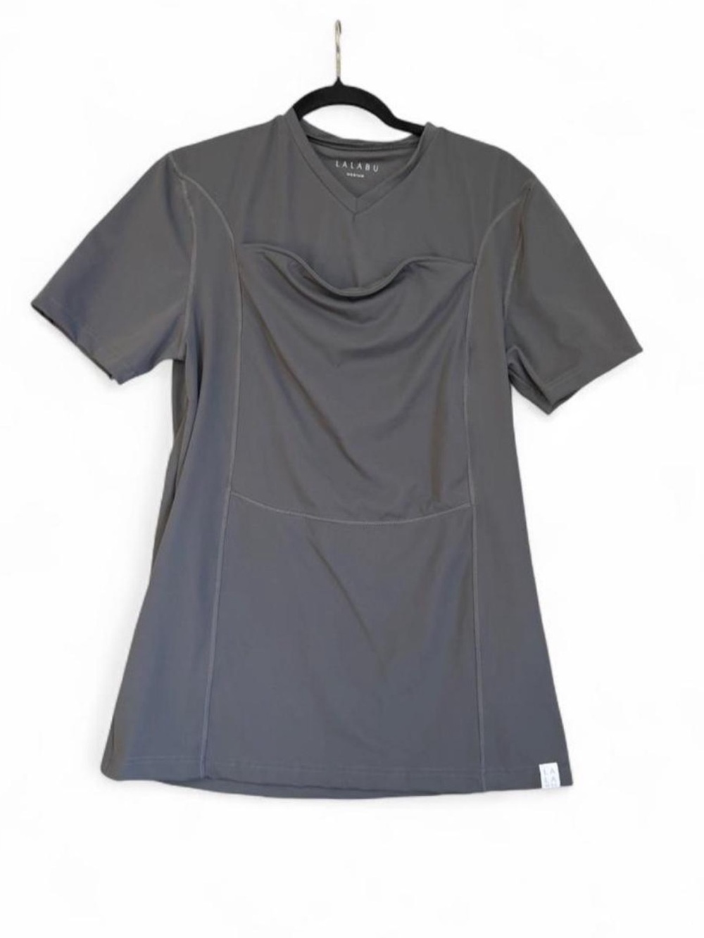 Lalabu Simple Pouch Babywear Shirt Charcoal Gray Short Sleeve - Women's Medium